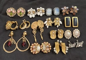 Lot 15 Vintage Clip On Earrings Weiss Hobe’ W Germany Anne Klein Glass Pearl - Picture 1 of 24