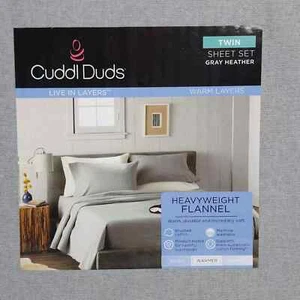 Cuddl Duds Flannel Sheet Set Twin Heavyweight Brushed Durable Deep Fitted Gray - Picture 1 of 5