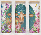 Frosted Glass Pioneer Woman Floral Heifer with Butterflies Cup Mug Tumbler 25oz