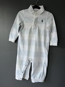 Ralph Lauren Baby Blue and White Stripe One Piece size 9 months - Picture 1 of 6