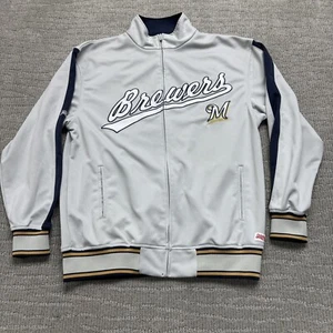 Milwaukee Brewers Track Jacket Uomo Grigio Medio MLB Baseball Full Zip Cuciture - Foto 1 di 9