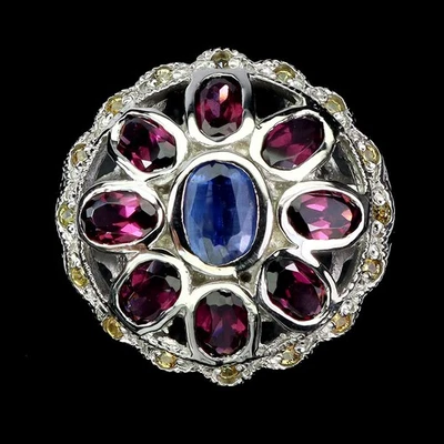 925 Anello Argento Sterling Ovale Cianite 6x4mm Zaffiro Gemma Gioielli Misura - Immagine 1 di 4
