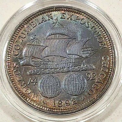 1892 Columbian Exposition 50C Silver Commemorative Coin Rainbow Toned - Image 1 of 2