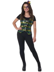 Sequin Carnival Set Mardi Gras Moomba Festival Adult Womens Costume Vest - Picture 1 of 3