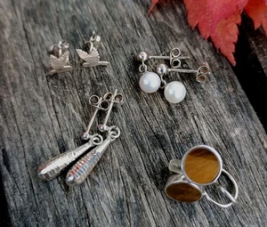 Sterling Silver Earrings Four Pair - Picture 1 of 8