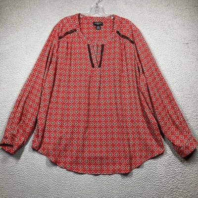 Liz Claiborne Carrera Mujer Plus 2X Rojo Fluido Relajado Manga Larga Cuello en V Elástico Foto 1 de 4