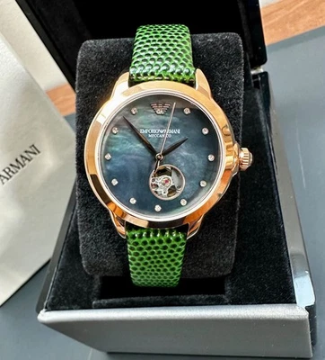 Armani® Mia Automatic Ladies Diamond & Rose Gold Green Leather Watch AR60073 - Image 1 of 4
