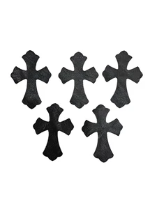 5Pcs Chr0m e Genuine Leather Hearts Patch Punk Cross Applique Denim Jacket Bag - Picture 1 of 4