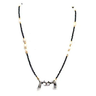 925 Silver White Baroque Pearl & Black Spinel Face Mask Necklace Holder 27.5in - Image 1 of 4