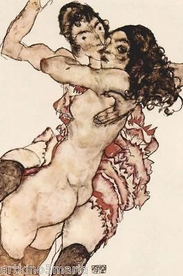 EGON SCHIELE TWO WOMEN EMBRACING EROTIC ART GICLEE PRINT FINE CANVAS - Image 1 of 1