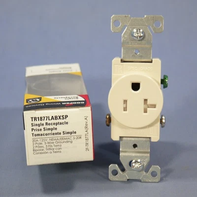 Cooper TR1877LABXSP Light Almond Commercial TR 5-20R 20A Single Outlet - Image 1 of 4