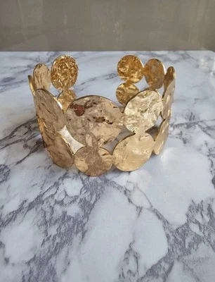 Zara Gold Disc polished Hammered Bangle Cuff Bracelet - Image 1 of 4