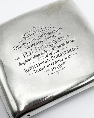 HARTLEPOOL BOMBARDEO PLATA CAJA DE CIGARRILLOS CHESTER 1914 R H HODGSON Foto 1 de 4