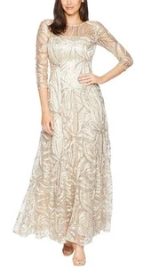 Tahari ASL Champagne 16 Embroidered Evening Gown Dress Gold Metallic Bridal - Picture 1 of 8
