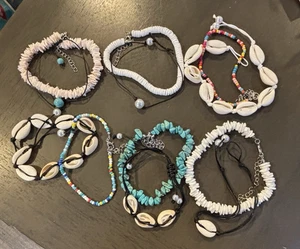 Lotto di 12 cavigliere donna conchiglia, perline, turchese e boho set cavigliere da spiaggia NUOVE - Foto 1 di 7