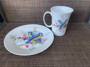 Pasadena Vögel buntes Porzellan Set passende Tasse und Teller #1 - Bild 1 von 4