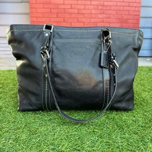 Vintage Coach East West Gallery Beuteltasche schwarz Leder Handtasche Tragetasche Designer Fehler - Bild 1 von 15