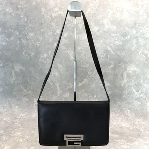 Gucci G Plate Shoulder Bag Leather Black Zipper Vintage From Japan - Picture 1 of 24