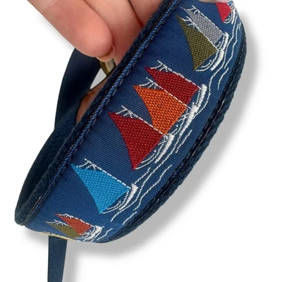 Leather Man Canvas Belt Navy Brown Men's Size 47 USA Coastal Sailboat Vintage - Image 1 of 4