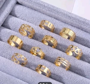 Women 10Pc Gold Toned set of Random Adjustable Toe-rings Rings (U.S.) - Picture 1 of 9