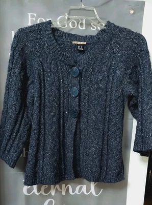 Mac & Jac Womens Vintage 80s Crochet Knit Top Boho Size Med Bluish 3/4 Sleeve  - Изображение 1 из 4