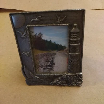 Pewter Picture Frame Decorative Beach Lighthouse  theme 3 1/4 × 2 3/4 - Image 1 of 4