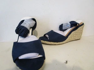 Bequeme lässige Damen-Espadrille offene Zehenpartie Plateau Keilabsatz Sandalen marineblau Größe 9 - Bild 1 von 5