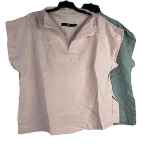 Lot 2 Womens Linen Shirt Tops Short Sleeve Loose Blouse Shirts Lovely Home Ideas - Picture 1 of 13