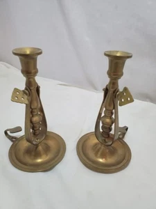 Pair Vintage Aged Brass Gimbal Swivel Nautical Ships Chamberstick Candle Holders - Picture 1 of 5