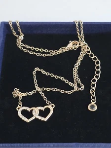 YOOSTEEL HANDMADE WITH LOVE❤️DOUBLE HEARTS PENDANT NECKLACE-CRYSTALS GOLD-PLATE - Picture 1 of 15