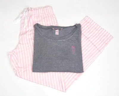  VICTORIA'S SECRET серый длинным рукавом и розовый в полоску брюки пижамы комплект Sz M - Изображение 1 из 4