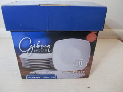 Gibson Home Zen Buffetware Juego de 8 platos de postre de cerámica fina, blanco Foto 1 de 4