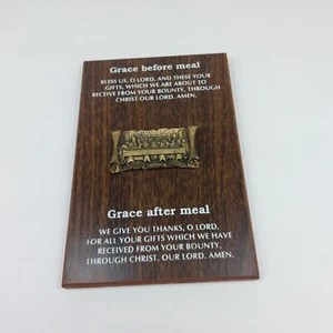Vintage Holz christlich religiös Wand Gnade vor & nach dem Essen Gebetstafel - Bild 1 von 17