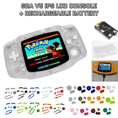Nintendo Game Boy Advance GBA V5 IPS LCD CLEAR System USB-C Rechargeable Battery - Image 1 of 4