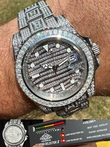 Real Baguette MOISSANITE Mens NO ID Presidential Wave Watch Iced 44mm Hip Hop - Picture 1 of 24