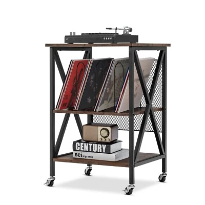 Plattenspielerständer Schallplatten Tisch Plattenregal Aufbewahrungsregal Rädern - Bild 1 von 4