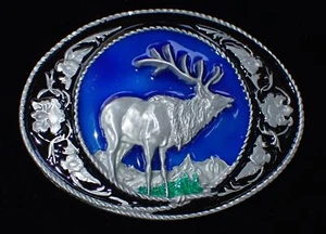 WESTERN STYLE ELK BELT BUCKLE DETAILED SISKIYOU PEWTER NICE COLORS - Picture 1 of 2