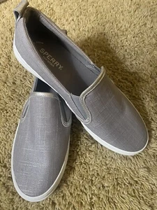 Sperry Women's Top Sider 10M Silver Gray Metallic Slip-On Sneakers Shoes NEW - Picture 1 of 14