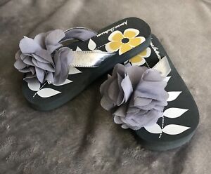 Little Girls Hanna Andersson Grey Thong Flip Flop with Bow Size 11/12 NWOT