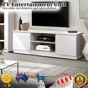 Entertainment Unit Stand TV Cabinet Multimedia Storage With Middle Shelves White - Picture 1 of 9