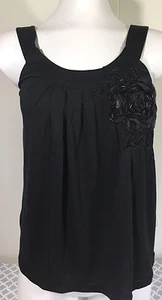 NWT Express Dreamweight Cotton XS Black Tank Top Embellished Sequin Flower - Picture 1 of 6