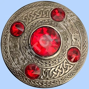 Schottische Kilt Fly karierte Brosche rot 5 Steine antike keltische Nadel & Brosche - Bild 1 von 3