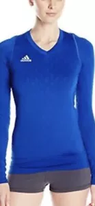 80 $ Adidas Damengröße S Shockweb nahtloses sportliches Oberteil V-Ausschnitt Langarm blau - Bild 1 von 6