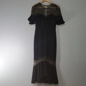 Marchesa Notte Kleid Damen Gr. 0 Schwarz Hellbraun Maxi Dark Romance Spitze Sexy - Bild 1 von 15