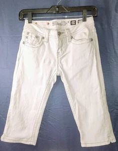 Miss Me Girls Size 14 White Capri Jeans YK7124P3 Bling Rhinestones- EUC - Picture 1 of 6