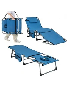 Folding Chaise Lounge Chair Sunbathing Recliner W/ Face Hole & Removable Pillow - Picture 1 of 10