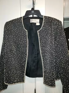 OLEG CASSINI Black Tie Beaded Jacket . Embellished Vintage, With Satin Tank Top - Picture 1 of 5