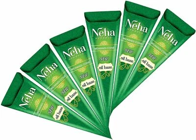 Kit de arte corporal tatuaje temporal Neha Natural Henna Mehandi - 6 conos Foto 1 de 3