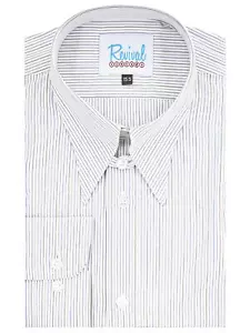 1940s Spearpoint Collar Shirt - Grey & Blue Windsor Stripe Retro - Tab Collar - Picture 1 of 5