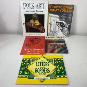 5 Lot Drawing Letters and Borders, Landscapes, What You See, Folk Art, Faces - Picture 1 of 11